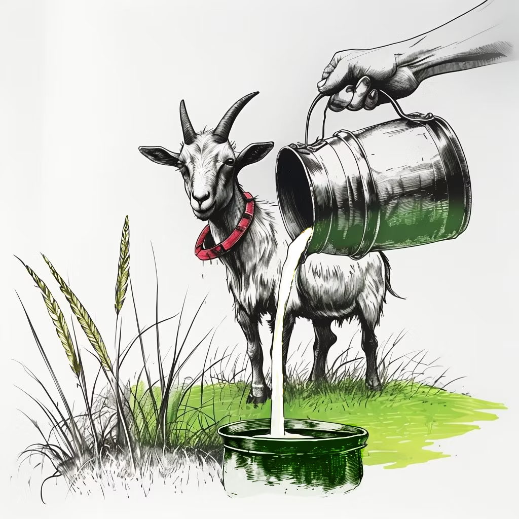 Illustration of a goat being milked